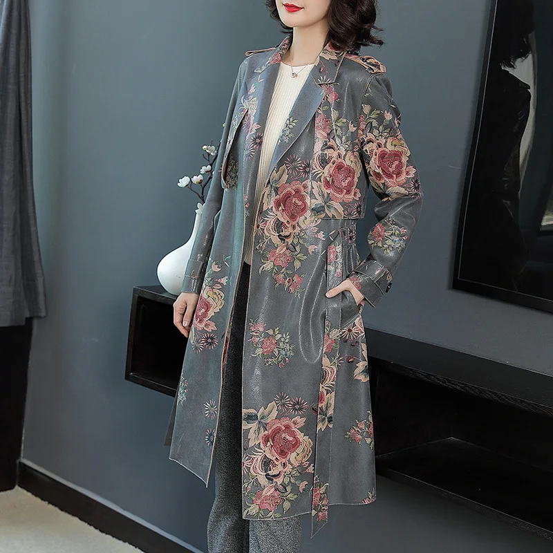 2018 Autumn Winter Fashion Designer Coat Trench 2018 Women Floral Print Belt Coat Windbreaker Ladies Casual Overcoat Female Coats