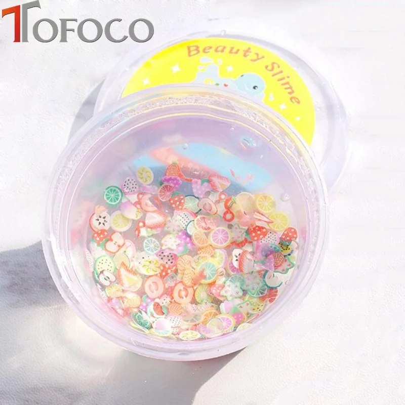 TOFOCO 12 Type/Set Clear Slime Fruit Slices Mixed Kawaii Soft Clay DIY Slime Supplies Accessories Crystal Mud Toys For Kid