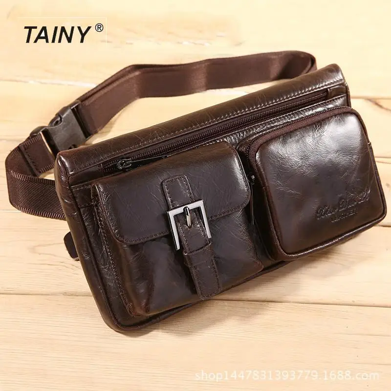 

Tainy 2017 New Tainy Flap Genuine Leather Casual Cow Leather Chest Bag 26cm