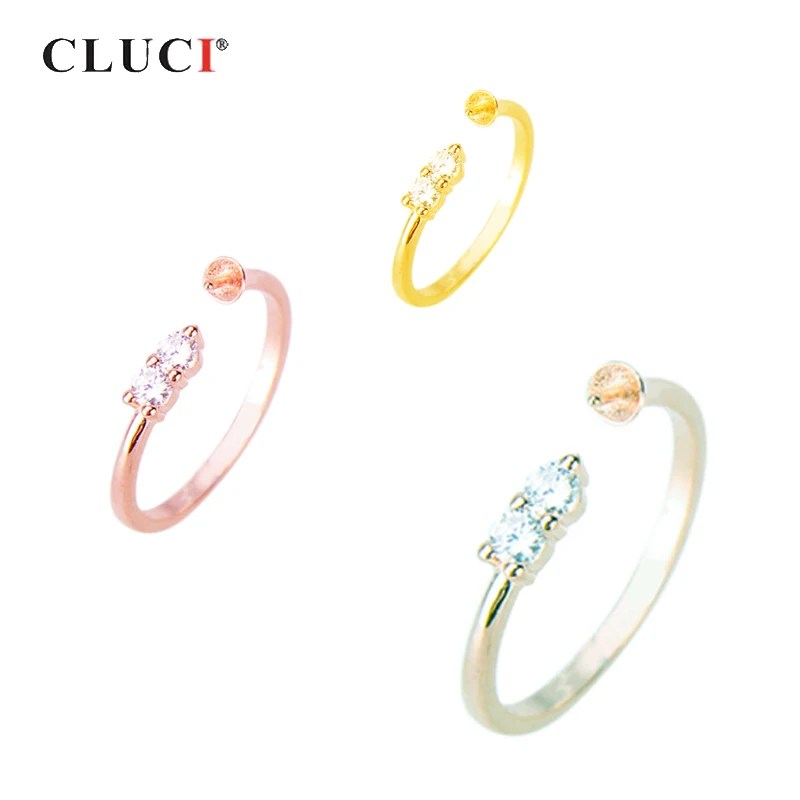 

CLUCI 925 Sterling Silver Adjustable Pearl Ring Mounting for Women Jewelry Silver 925 Open Zircon Rose Gold Rings SR2094SB