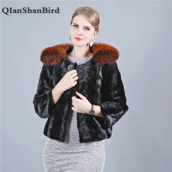 

Real Mink Fur Coat Women 2018 Winter Vogue O-neck Nine Quarter Sleeve Parka Office Lady Fashion Zippers Warm Jackets