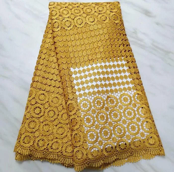 Новейший стиль золотой цвет африканская Водорастворимая кружевная ткань высокого качества шнур кружевная ткань, вышитая ткань для вечернего платья