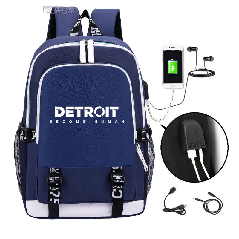 Детройт: рюкзак "стать человеком",, Модный usb рюкзак для ноутбука, школьная сумка для девочек и мальчиков, Подростковая детская классная сумка для книг