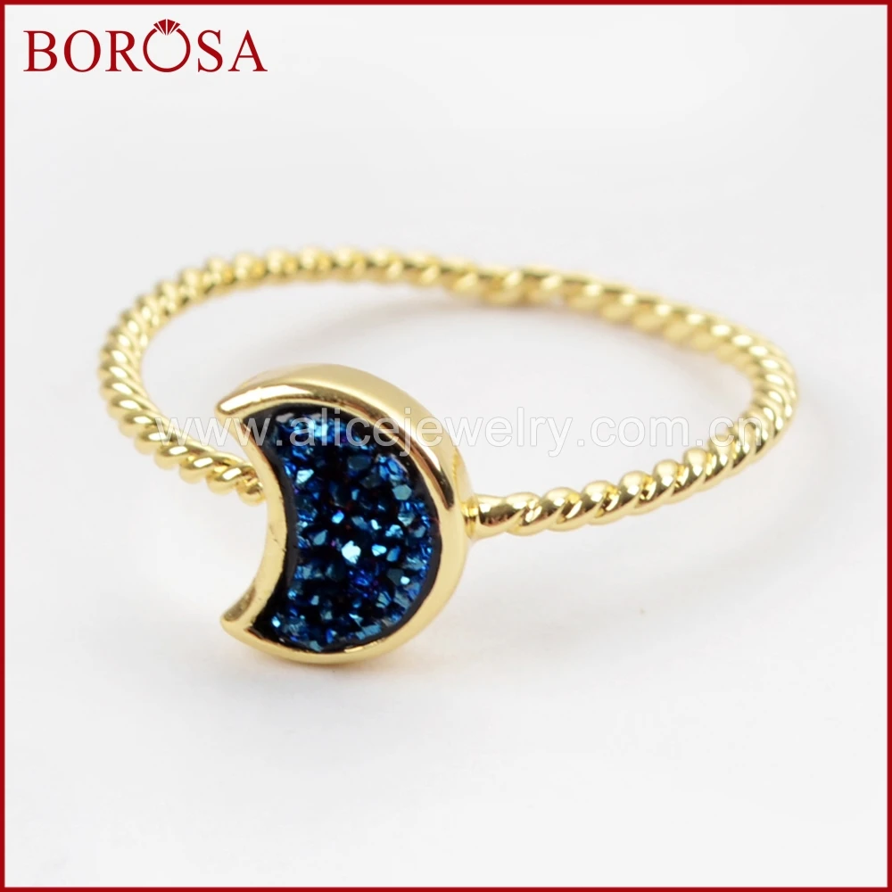 BOROSA 10 шт золотистого цвета Луна Форма радужные друзы кольца смешанные