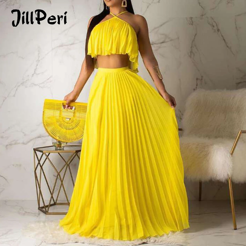 Женский укороченный топ и длинное платье JillPeri шифоновое однотонное для отпуска