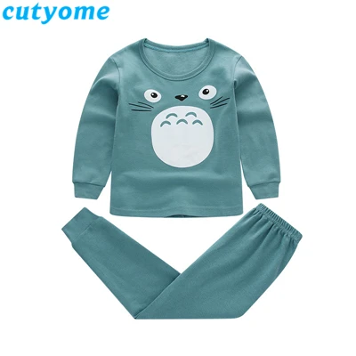 Г. детские пижамные комплекты Одежда для маленьких мальчиков и девочек пижамы с рисунком медведя и кота для мальчиков и девочек-подростков, футболка с длинными рукавами+ штаны, пижамные комплекты - Цвет: Green Cat Sleepwear