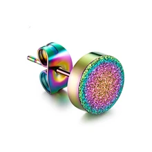 Радужный цвет 316L титановые круглые гвоздики мужские серьги Модные ювелирные изделия подарок(1 шт