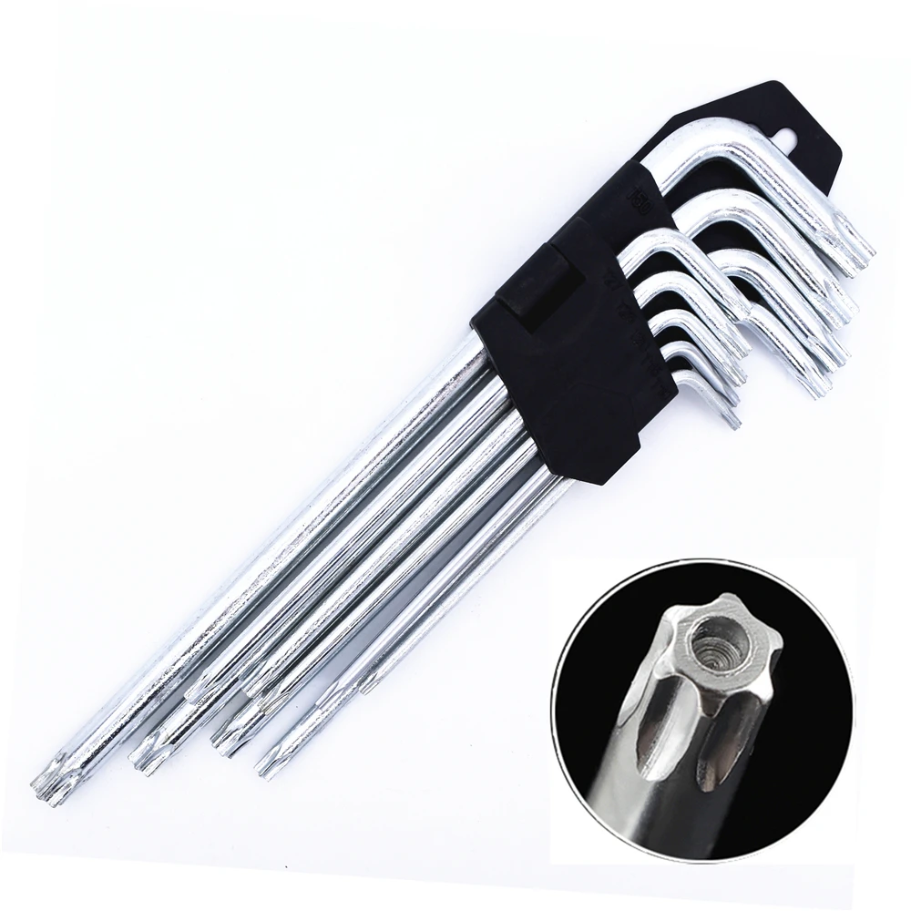 9PCS T10 T50 Hex Key Set Hexagon Wrench Kit with Holes Carbon Steel Star Head Allen Socket