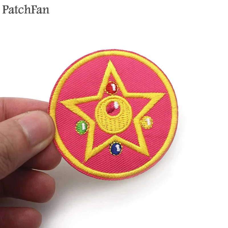 A0373 Patchfan Новое поступление Сейлор Мун R розовая Звезда вышитая железная нашивка эмблема на ткани Одежда DIY Patchworks