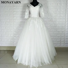 2017 Hot Real Photos Free shipping Cheap long sleeves Lace wedding dress white /ivory diamond crystal custom made