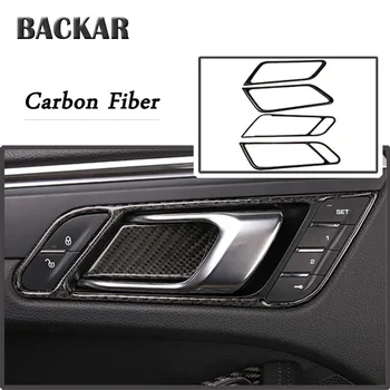 

BACKAR Auto Car Inner Door Bowl Border Carbon Fiber Door Handle Frame Stickers For Porsche Macan 2015 2016 2017 2018 Accessories