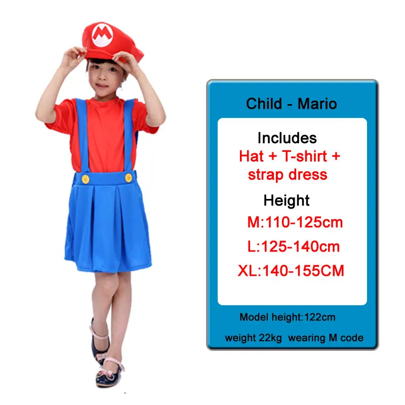 Косплей взрослых и детей Супер Марио Bros Косплей танцевальный костюм набор Дети Хэллоуин вечерние Марио и костюм Луиджи для детей - Цвет: Girl Mario-M