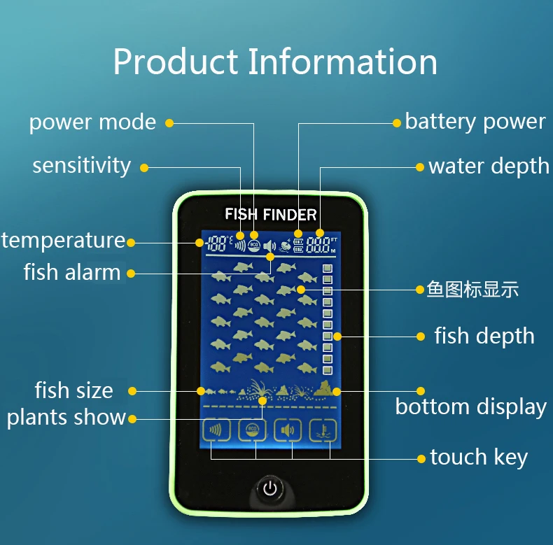 Сенсорный экран 500 метров беспроводной рыболокатор гидролокатор датчик глубины эхолот перезаряжаемый аккумулятор