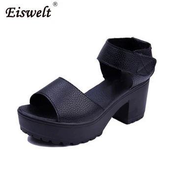 

EISWELT Women Summer Shoes Fashion Casual Solid Spring Ladies Sandals High-heeled Waterproof Platform Shoes Female Sandals