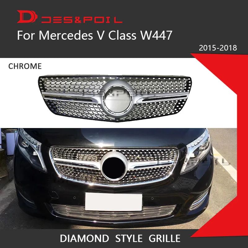 Алмазная решетка Viano V Class Черный Серебристый Хром для Mercedes Benz V260 V250 AMG Line передний
