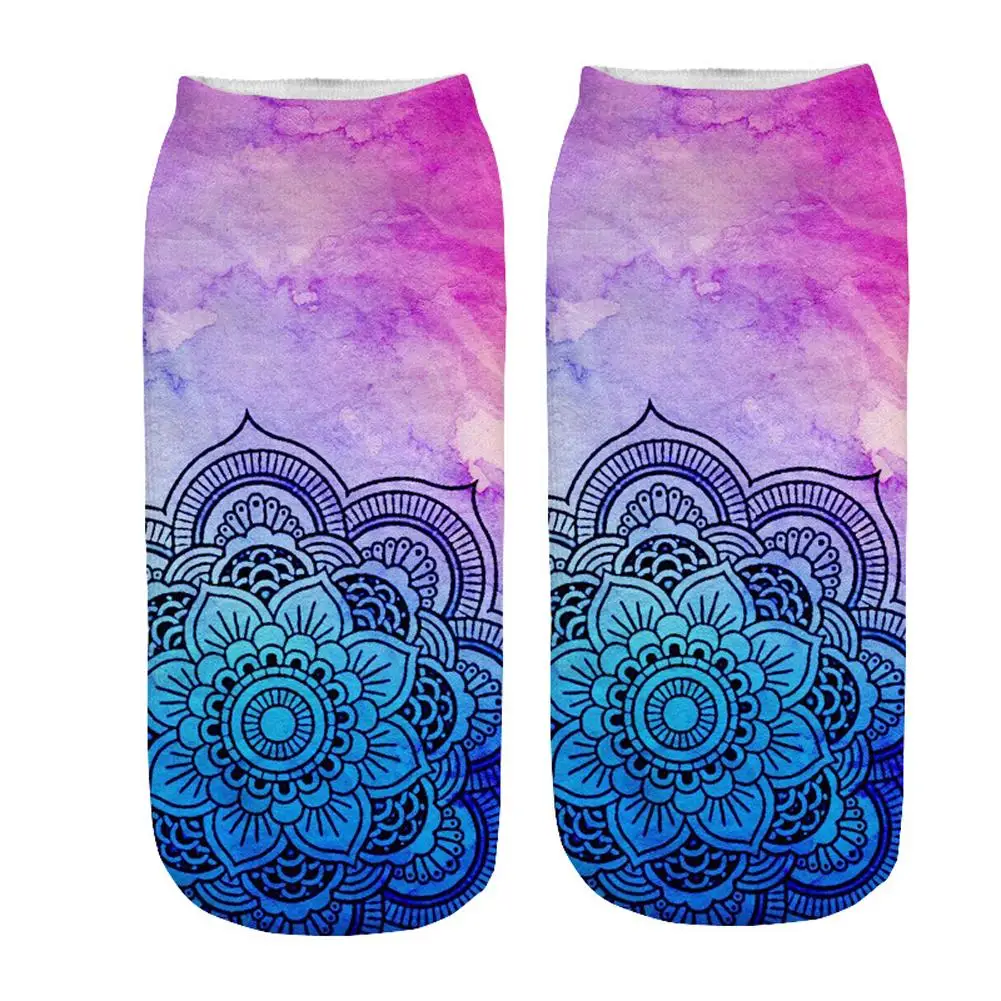 Носки для мужчин и женщин Звездная ночь Мандала узор 3D цифровой принт Нескользящие Дышащие Короткие носки для подарка