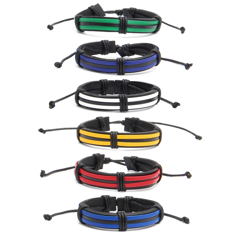 

Women Mens Leather Bracelets Wristbands Adjustable Rainbow Pu Braided Bracelet Bangles for Male