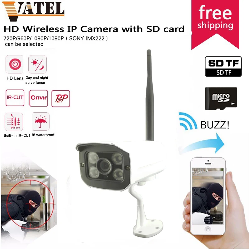 Night Vision Surveillance Camera HD 1080P 2.0MP Sony IMX222 SD Wifi IP Camera Outdoor IR CUT Waterproof Onvif 2.0 P2P remote