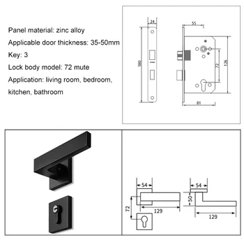 

Black Mute Door Lock Set Reversal Door Lock Kit for 35-50mm Doors Zinc Alloy Handle AI88