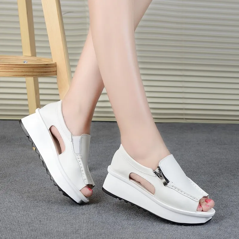 Women Sandals 2019 Summer Wedges Sandals Ladies Shoes Open Toe Zipper Heels Sandals Women White Shoes Casual Platform Sandalias