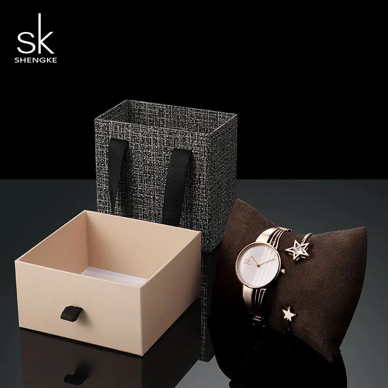 Kopen Shengke Rose Gouden Armband Horloges Vrouwen Set 2019 Nieuwe Dames Mode Quartz Horloge met Crystal Star Xmas Gift Set Voor vrouwen