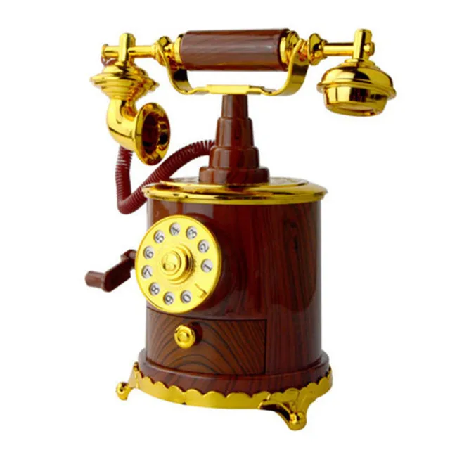 Vintage Phone Musical Box Retro Decoration Hand Cranked Music Box