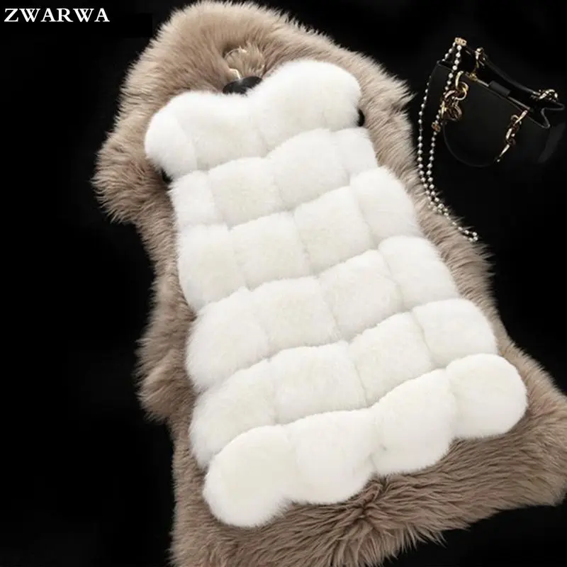 Womens Fashion Solid O-Neck Pockets Hot Sale New Fur Vest 2017 Faux Fux Winter Vests Coat Jacket Fake Rabbit Female For Girls