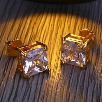 

Gold/Silver Color Plated Iced Out 4m,6mm, 8mm Big CZ Stone Stud Earring Hip Hop Rock Jewelry Earrings For Male Female Gifts