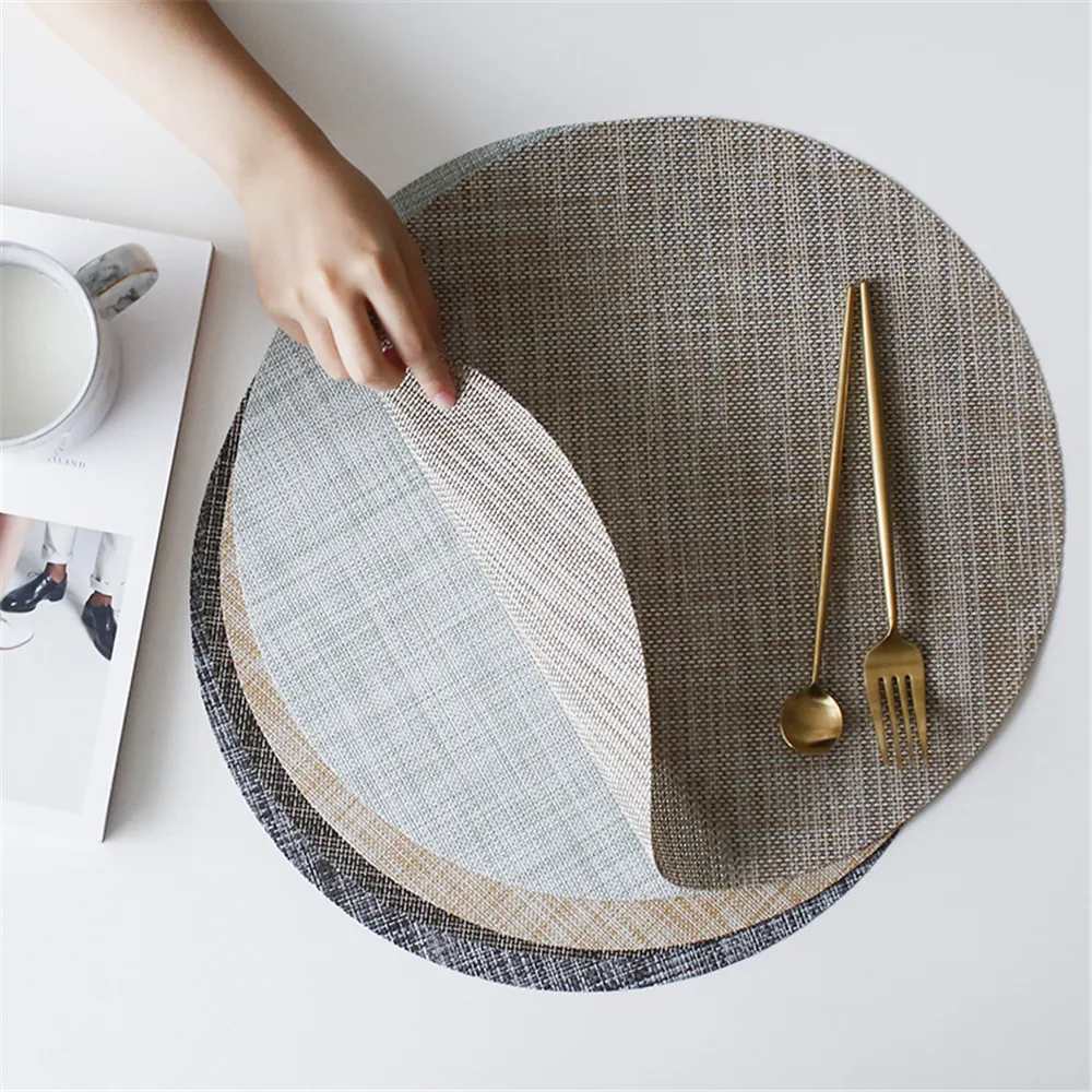 

PVC Placemat Round Coffee Dish Coaster Placemats Pad Dining Coaster Mat Waterproof Heat Insulation Non-Slip Tableware Pads 35CM