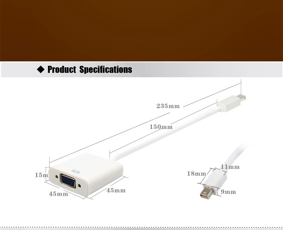 Mini DisplayPort Thunderbolt Display Port Mini DP To VGA Cable Adapter 1080P For MacBook Air Pro Video Extension Converter Cable (2)