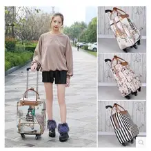 brand 22″ leather Women travel luggage trolley bags on wheels Women Travel Trolley Rolling Case Baggage Suitcase Travel Duffle