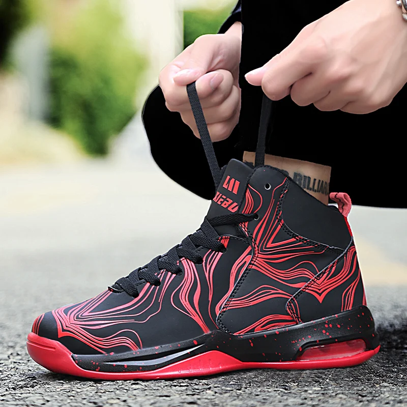 Men Sport Running Shoes High Top Cushion Sneakers Outdoor Jogging Athletic Leather Breathable 