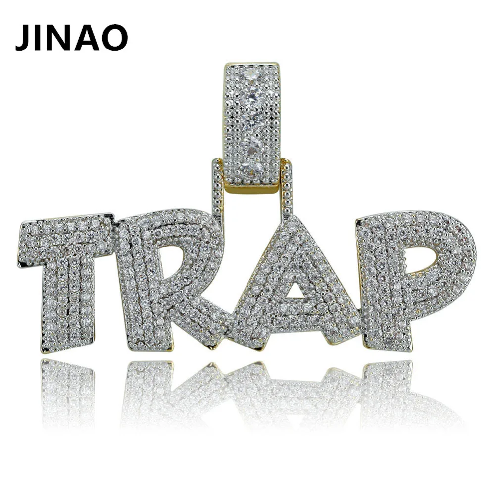 

JINAO Fashion AAA TRAP Pendant Necklace Letter Bling Cubic Zircon Iced Out Chain Micro Pave Men Women Hip Hop Jewelry Gift Solid