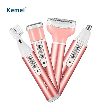 

Kemei KM- 6637 Multifunctional 4 in 1 Rechargeable Women Body Shaver Beard Eyebrow Nose Trimmer Female Electric nose ear trimmer