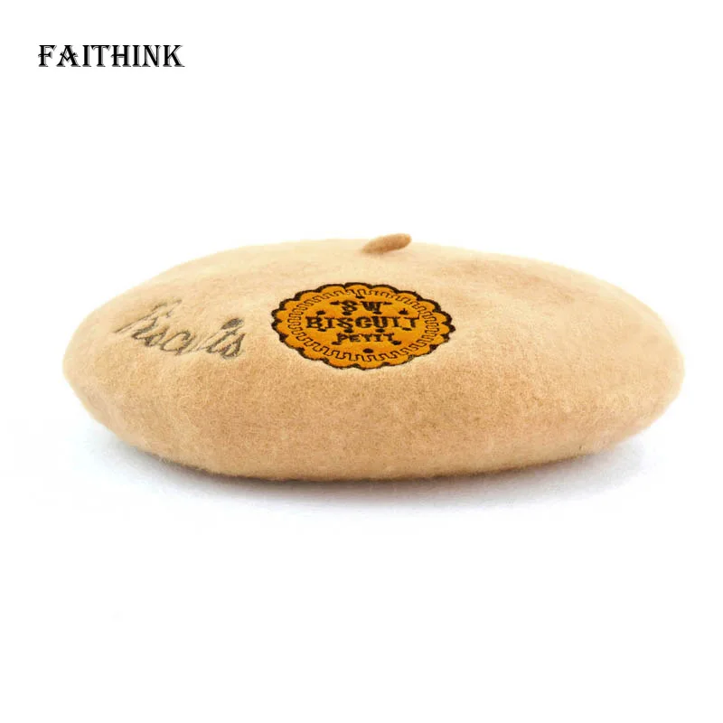 

[FAITHINK] Women Camel Biscuit Beret Hat Girl Fashion Summer Winter Warm Decoration Brief Wool Beanies Artist Gorras Planas Cap