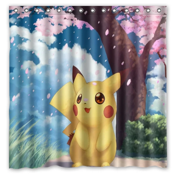 

Novelty Item!Hot Anime Game Boy_Pokemon Pikachu Sakura Background Printed Waterproof Polyester Shower&Bath Curtain( 180X180CM)