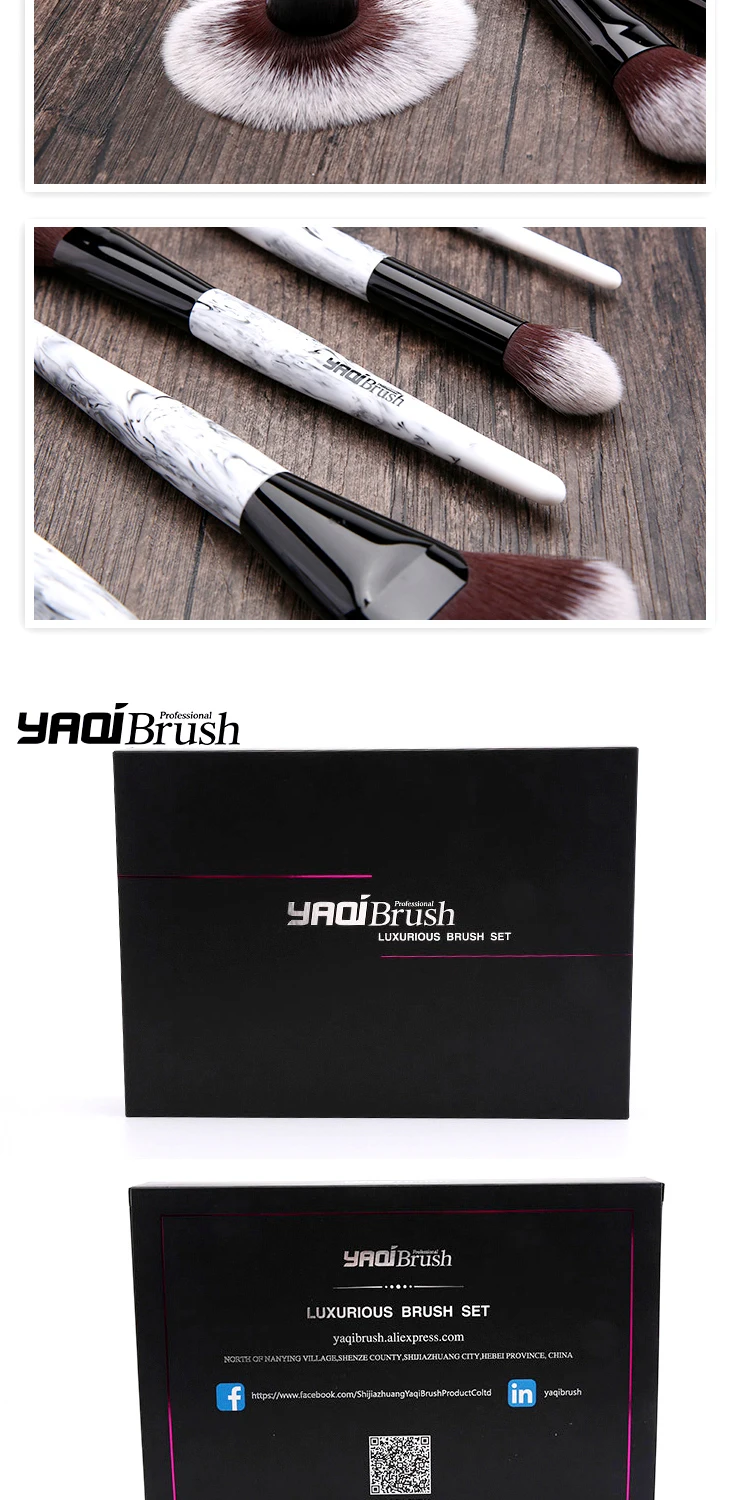 Yaqi 10 шт синтетические волосы мраморный цвет смолы ручка розовый PU футляр для макияжных кистей Набор