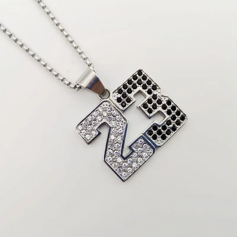 

Black&white Cubic Zirconia stones number 23 pendant necklace Silver color Stainless steel number 23 necklace hip hop BLKN0793
