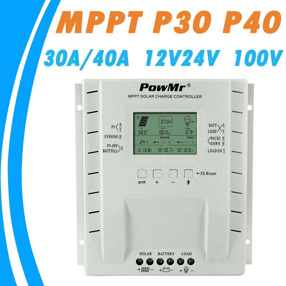 

PowMr MPPT 40A 60A 12V 24V Solar Charge Controller for Max 100V Solar Panel Input with Dual USB 5V Output Solar Regulator Newest
