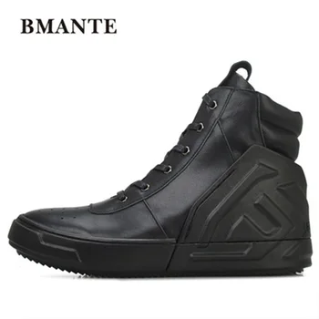 

Men Genuine Leather Boots Luxury Trainers Male Adult Ankle Flower Ankle Boots Casual Lace-up Flats Spring Black Sneakers Shoes