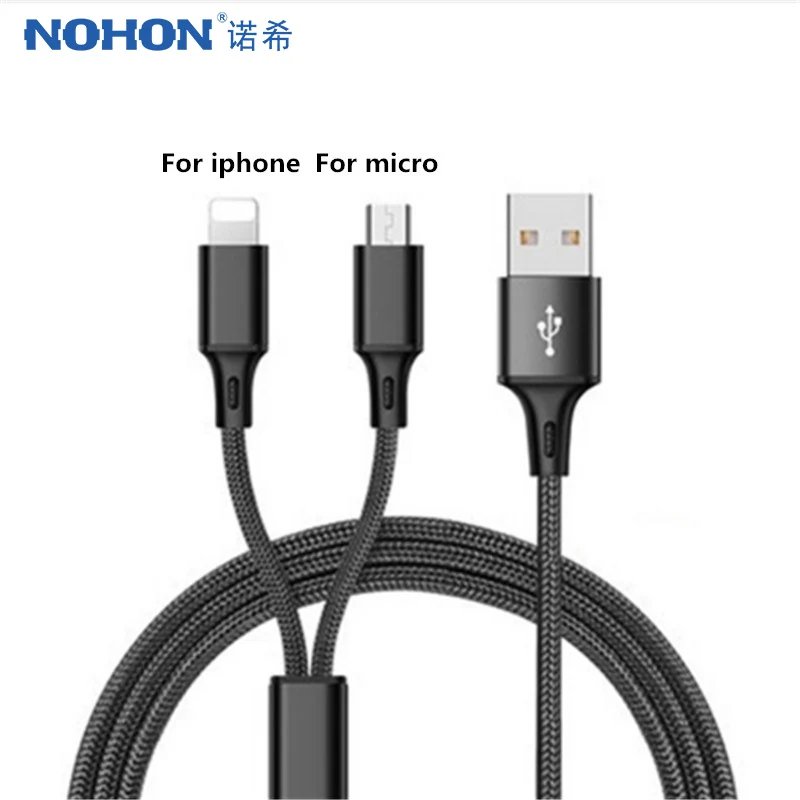 Кабель для зарядки NOHON 2 в 1 Micro USB B 8 Pin Iphone X 7 6 6s 5S SE 5C Samsung S6 S7 Xiaomi | Мобильные телефоны