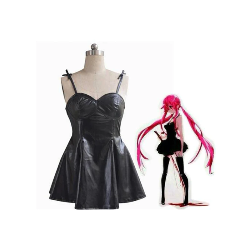 FREE Shipping Anime The Future Diary Gasai Yuno Black PU Leather Dress Cosplay Costume Mirai Nikki Braces Skirt Performance Wig FREE Shipping Anime The Future Diary Gasai Yuno Black PU Leather Dress Cosplay Costume Mirai Nikki Braces Skirt Performance Wig