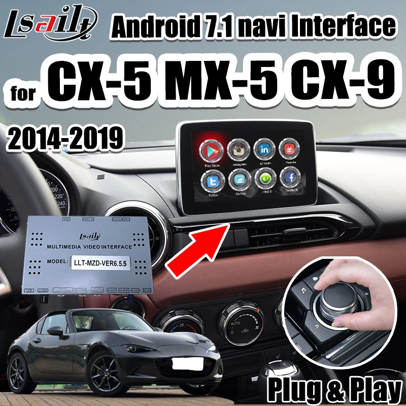  Android 7.1 GPS Navigation Box for Mazda CX-5 MX-5 CX-9 2014-2019 Multimedia Video Interface with R