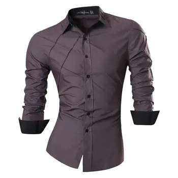 

Jeansian Men's Fashion Dress Casual Shirts Button Down Long Sleeve Slim Fit Designer 2028 Gray