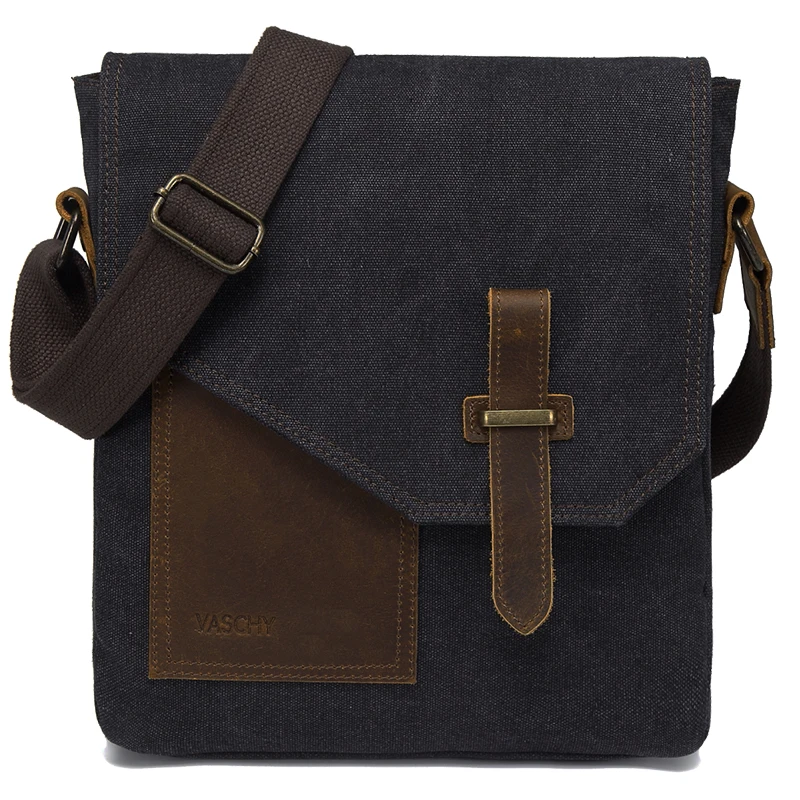 VASCHY маленькая сумка-мессенджер для женщин неровная водостойкая парусиновая винтажная яловая кожаная сумка через плечо бордовая - Цвет: Dark Gray