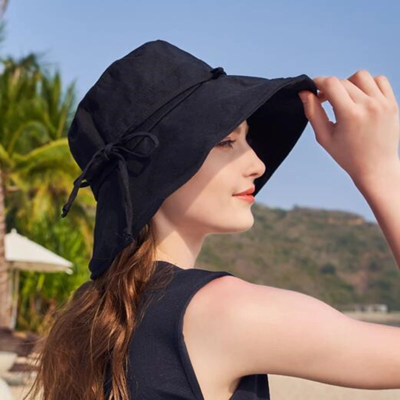 

2019 new cotton Beach Bow Hats For Women Hat Female Lady Bucket Hat hat summer woman Anti-UV Panama Summer Sun Cap Viseira