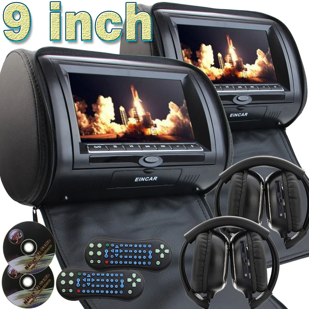 

2 IR Headphone as free gitf! Pair of 9 Inch HD 1080P Digital TFT LCD Screen Auto Monitor Car Headrest DVD Player with Game Dis