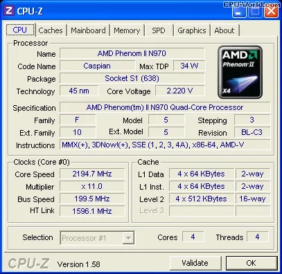 Процессор N970 AMD Phenom HMN970DCG42GM 638 pin PGA компьютерная розетка S1 2,2G