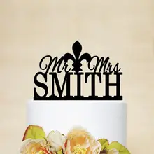 Флер де Лис торт Топпер, Mr и Mrs свадебный торт Топпер персонализированные с вашим именем, заказной торт Топпер, романтический торт Топпер