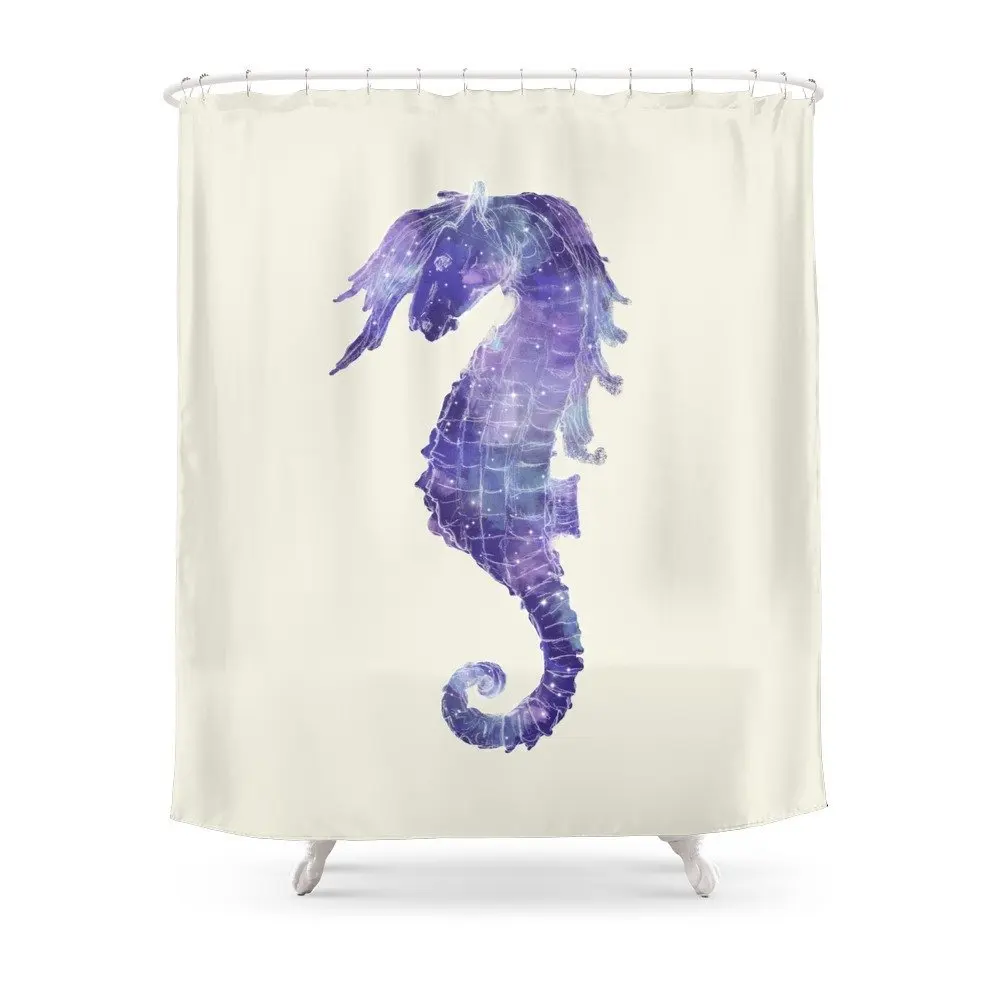 Cosmic Seahorse Shower Curtain Set Waterproof Polyester Fabric Bath